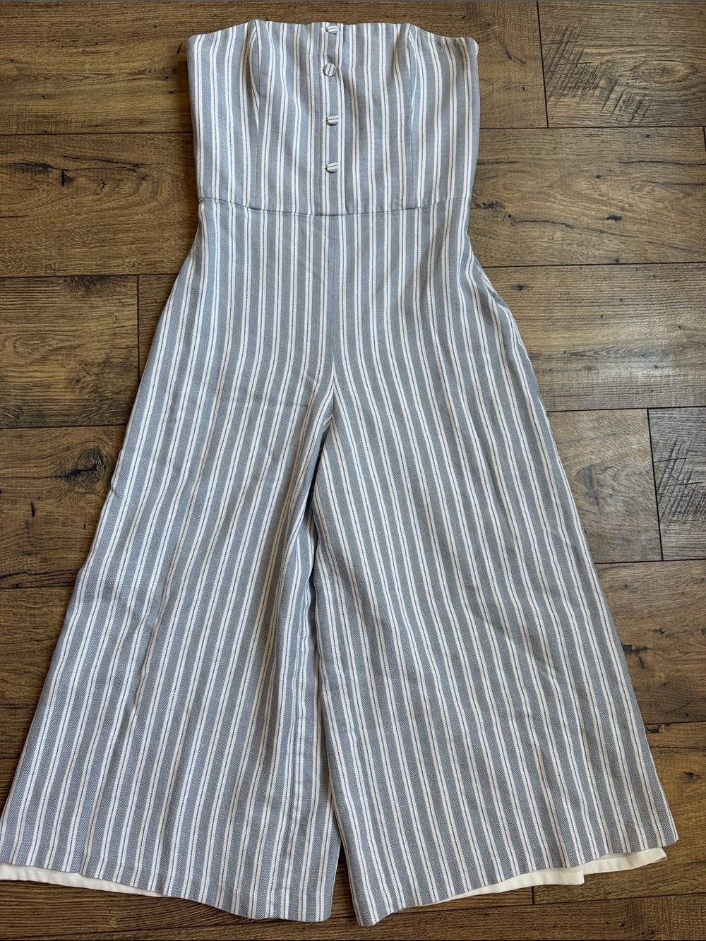 Club Monaco Alberrtah Strapless Striped Wide Leg Jumpsuit Blue White Size 4
